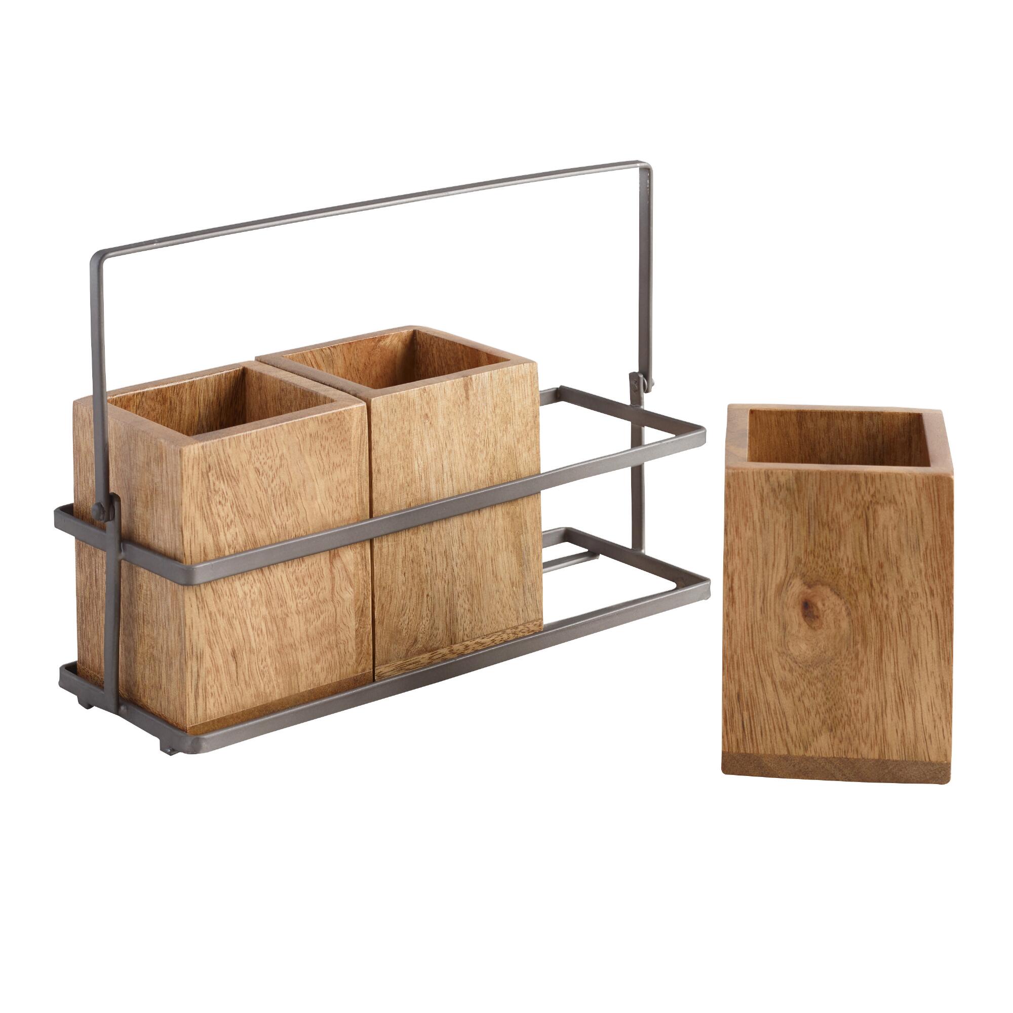 Wood and Metal Flatware Caddy: Metallic/Natural by World Market