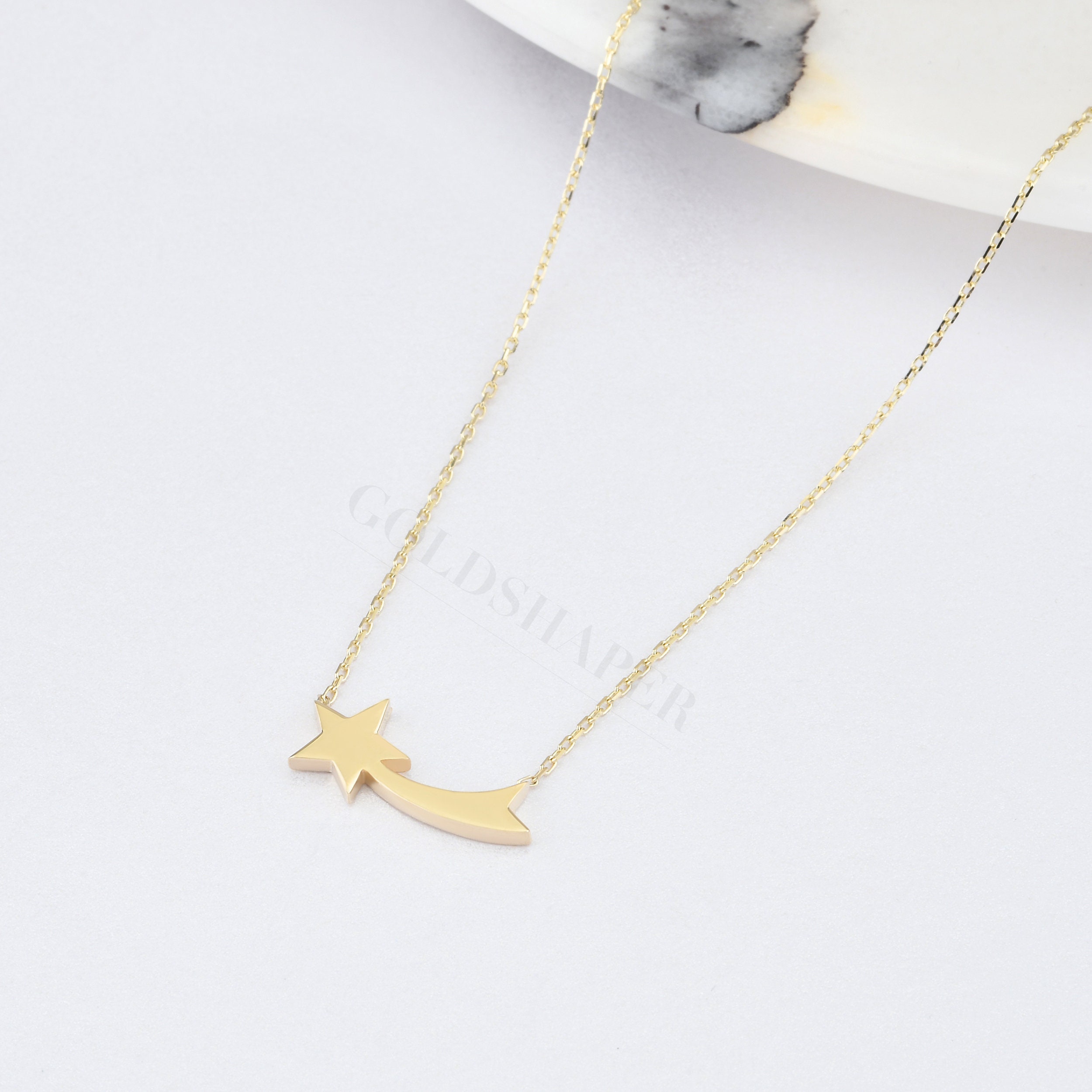 Falling Star Necklace, 14K Gold Comet Gift For Her, Valentine's Days Gift, Christmas Gift