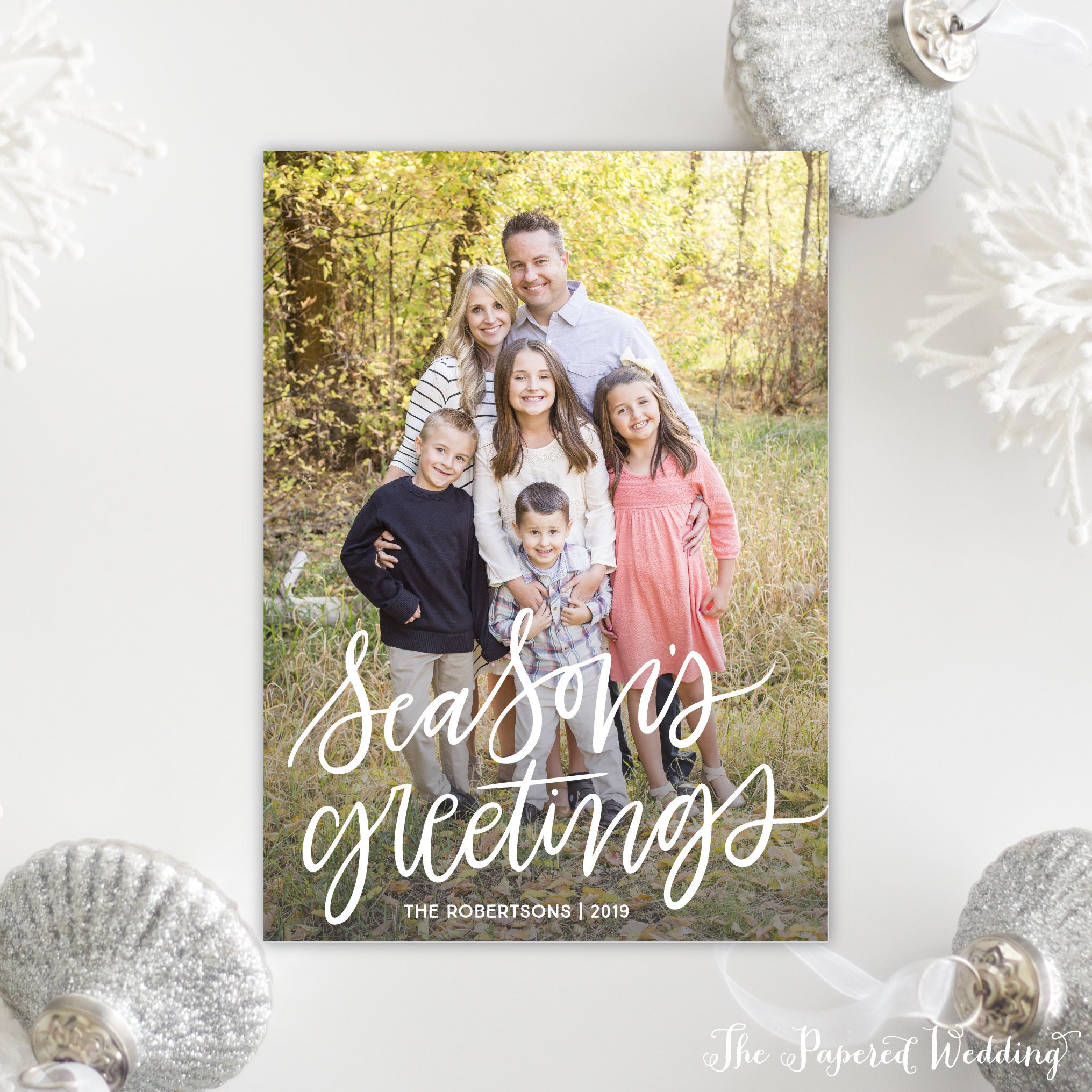 Printable Or Printed Season's Greetings Christmas Cards - Picture Holiday With Hand-Lettered Wording 103 P1