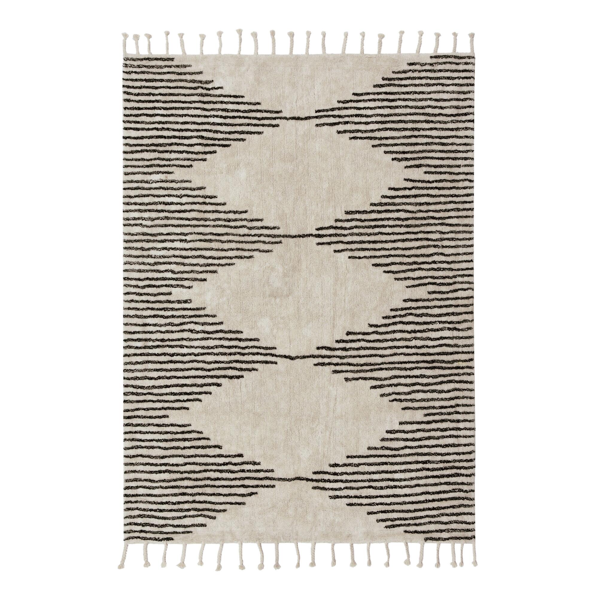Black and Ivory Diamond Moroccan Style Cotton Shag Area Rug: White by World Market