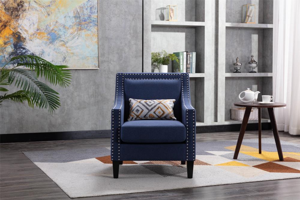 CASAINC Modern Linen Blend Accent Chair-Living Room Arm Chairs Comfy Single Sofa Chair(Blue) | HF-W39520737