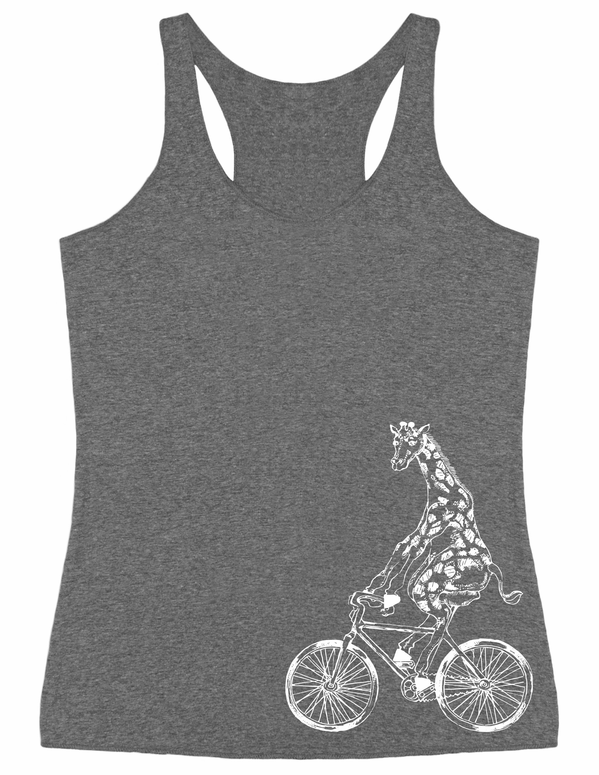 Giraffe On A Bicycle Women's Tri-Blend Tank Top, Girlfriend Gift For Birthday, Her Cycling, Cyclist Wife Gift, Mom Gifts Seembo