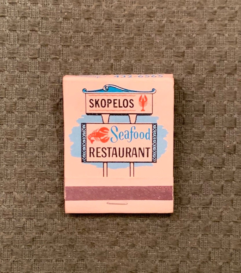 Vintage Matchbook, Skopelos Seafood Restaurant, Pensacola, Forida, Front Strike, with 20 Match Sticks, Free Ship in Usa