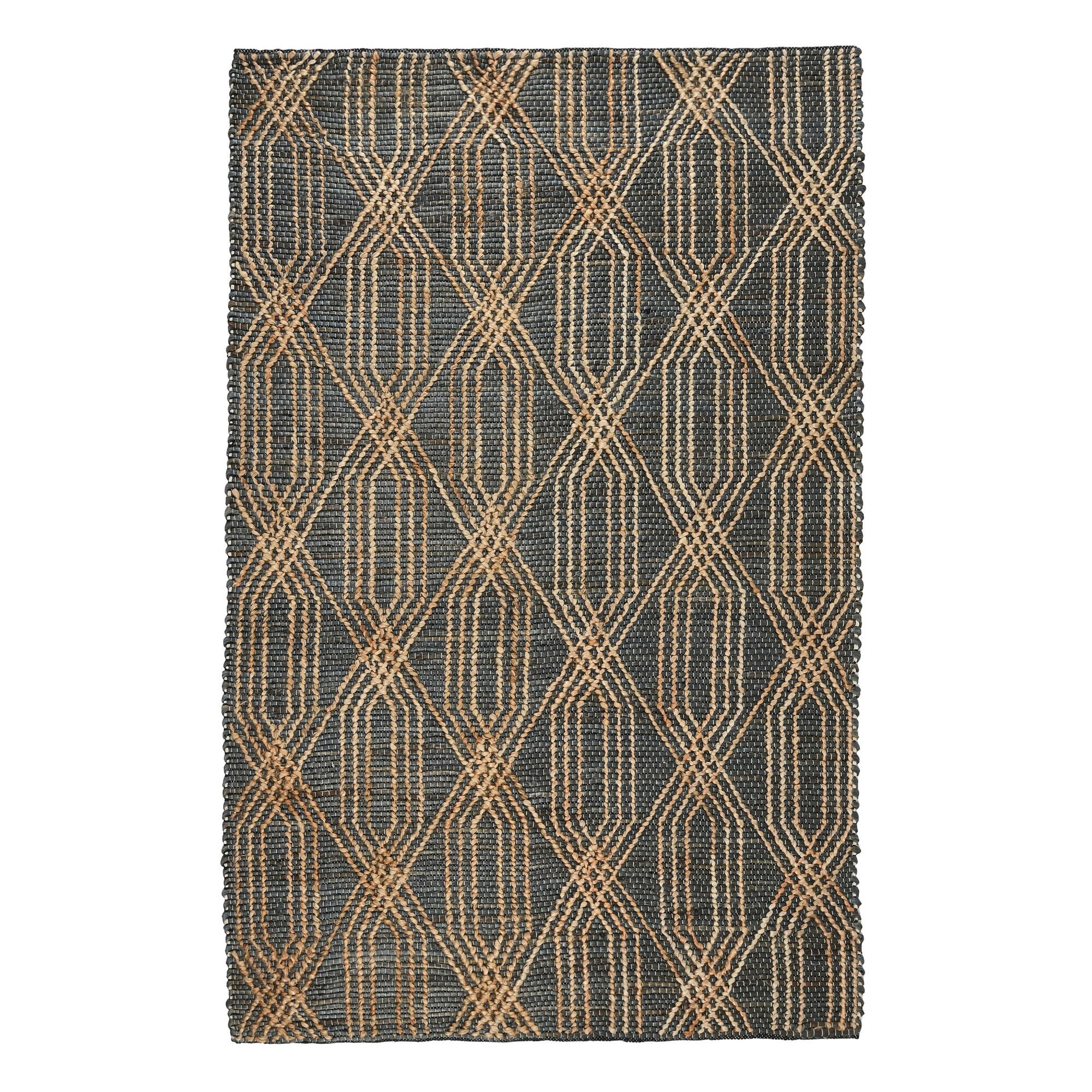 Charcoal Blue And Natural Geometric Jute Tustin Area Rug: Blue/Natural - Cotton - Runner/Runner 8' Length by World Market