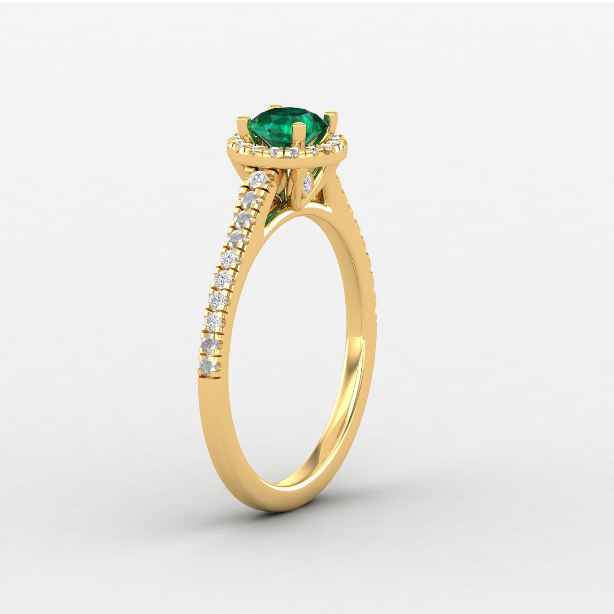 Art Nouveau Emerald Engagement Ring, Solid 14K Gold Antique Edwardian Wedding Dainty Unique Rings For Women