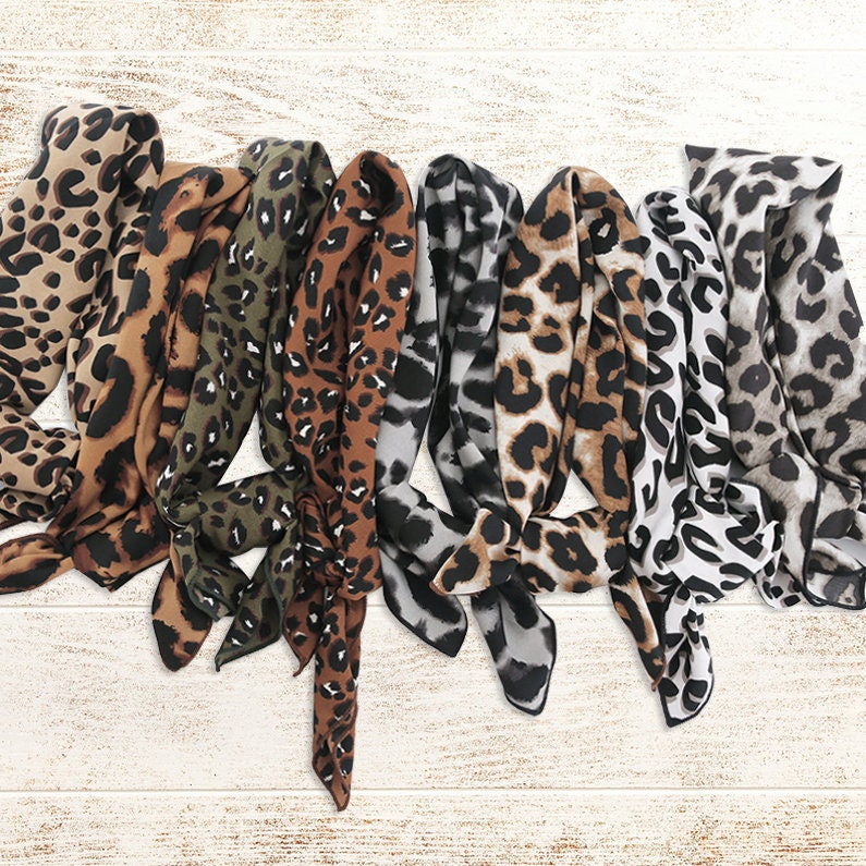 Silk Blend Leopard Hair Scarf, Silky Ponytail Braided Scarf, Headband, Bun Neck Neckerchief, Bandana, 3 For 29