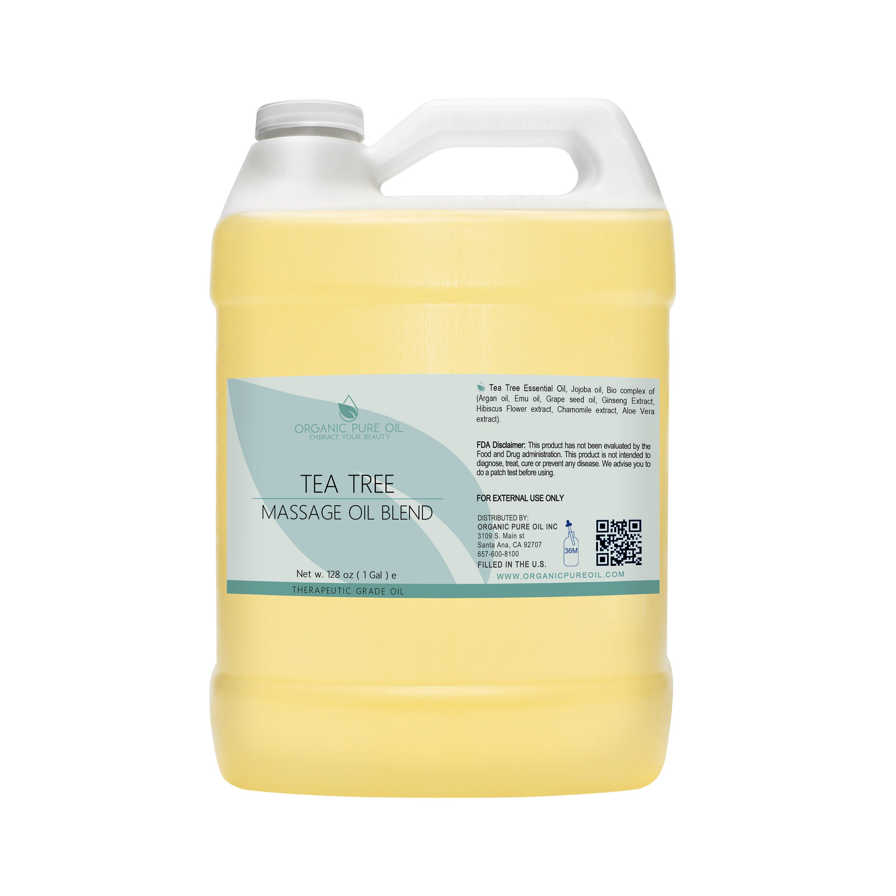 Tea Tree Massage Oil Blend - 100% Organic Sourced Essential Mixture Jojoba Argan Emu Bulk Wholesale Non-Gmo Hair Skin Gal