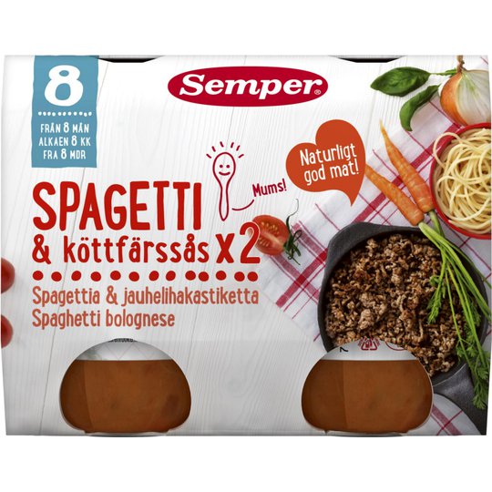 Lastenruoka "Spagetti ja Jauhelihakastike" 2 x 190g - 35% alennus