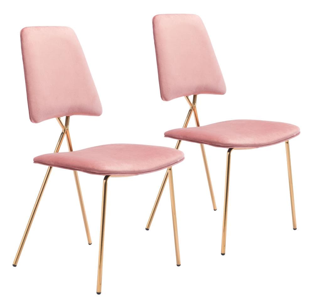 Zuo Modern Set of 2 Chloe Contemporary/Modern Polyester Blend Upholstered Side Chair (Metal Frame) in Pink | 101462