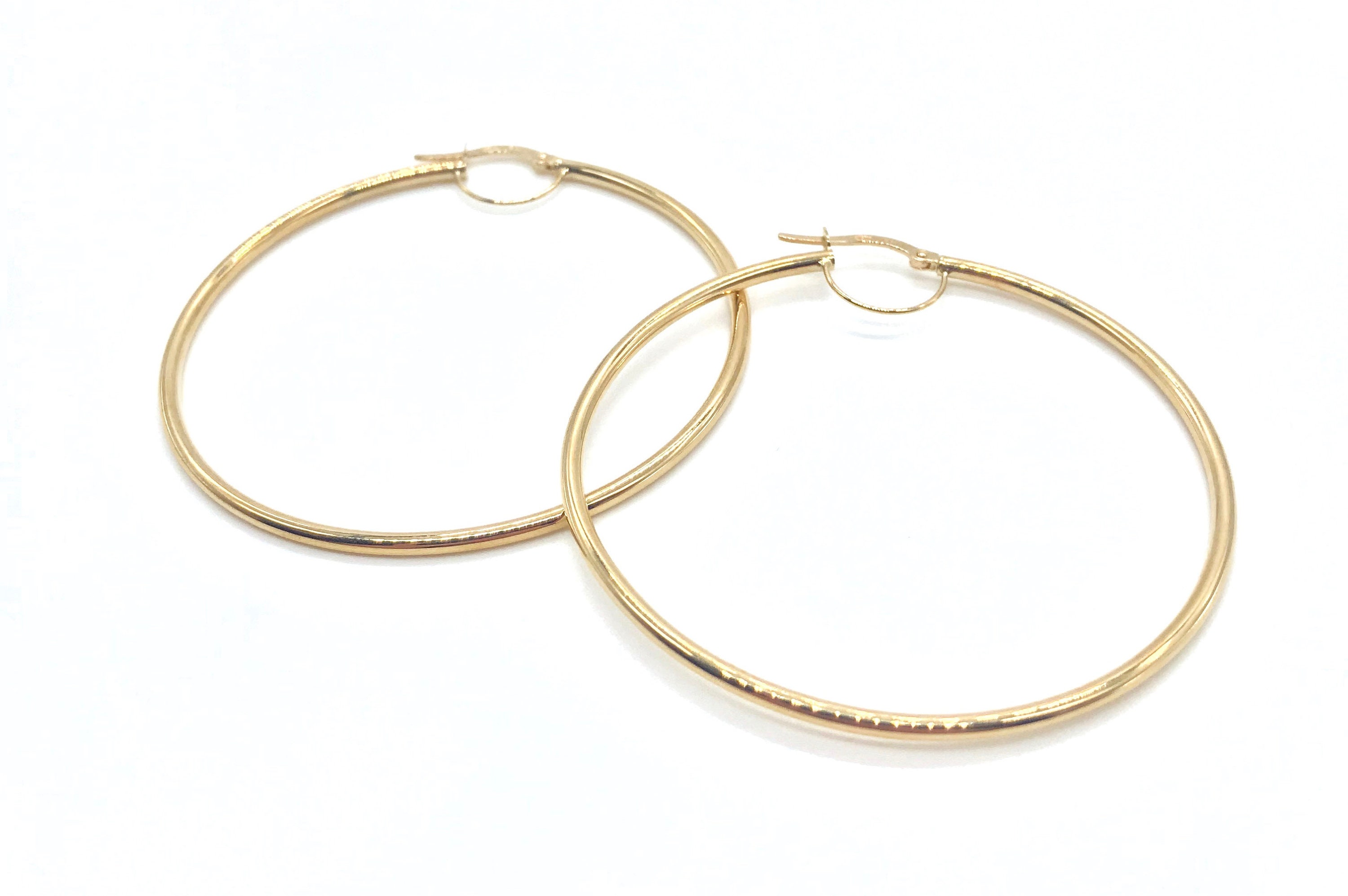 18K Yellow Large Hoop Earrings Polished Gold Handmade By Artisans Women's Gift For Her Made in Italy