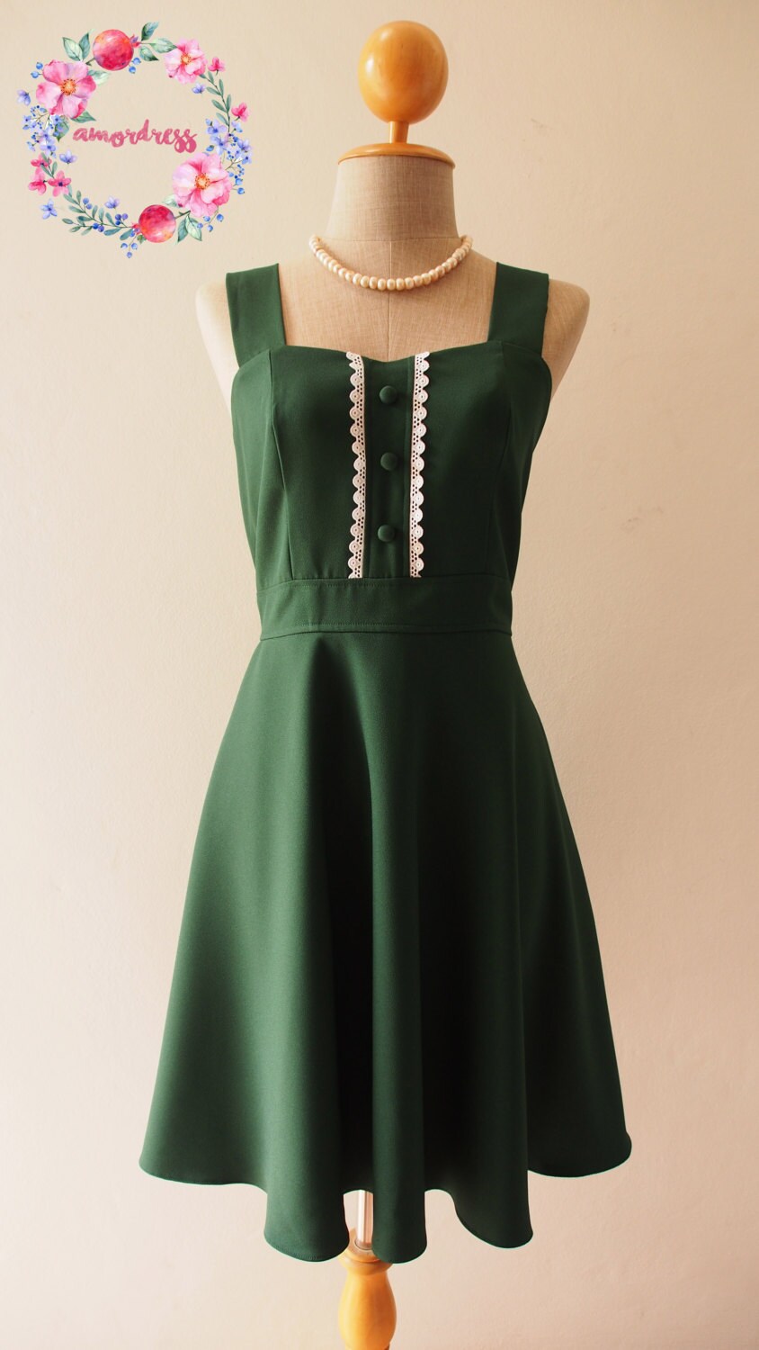 Vienna - Forest Green Bridesmaid Dress, Fit & Flare Party Dress Vintage Inspired Swing Dress-xs-xl, Custom