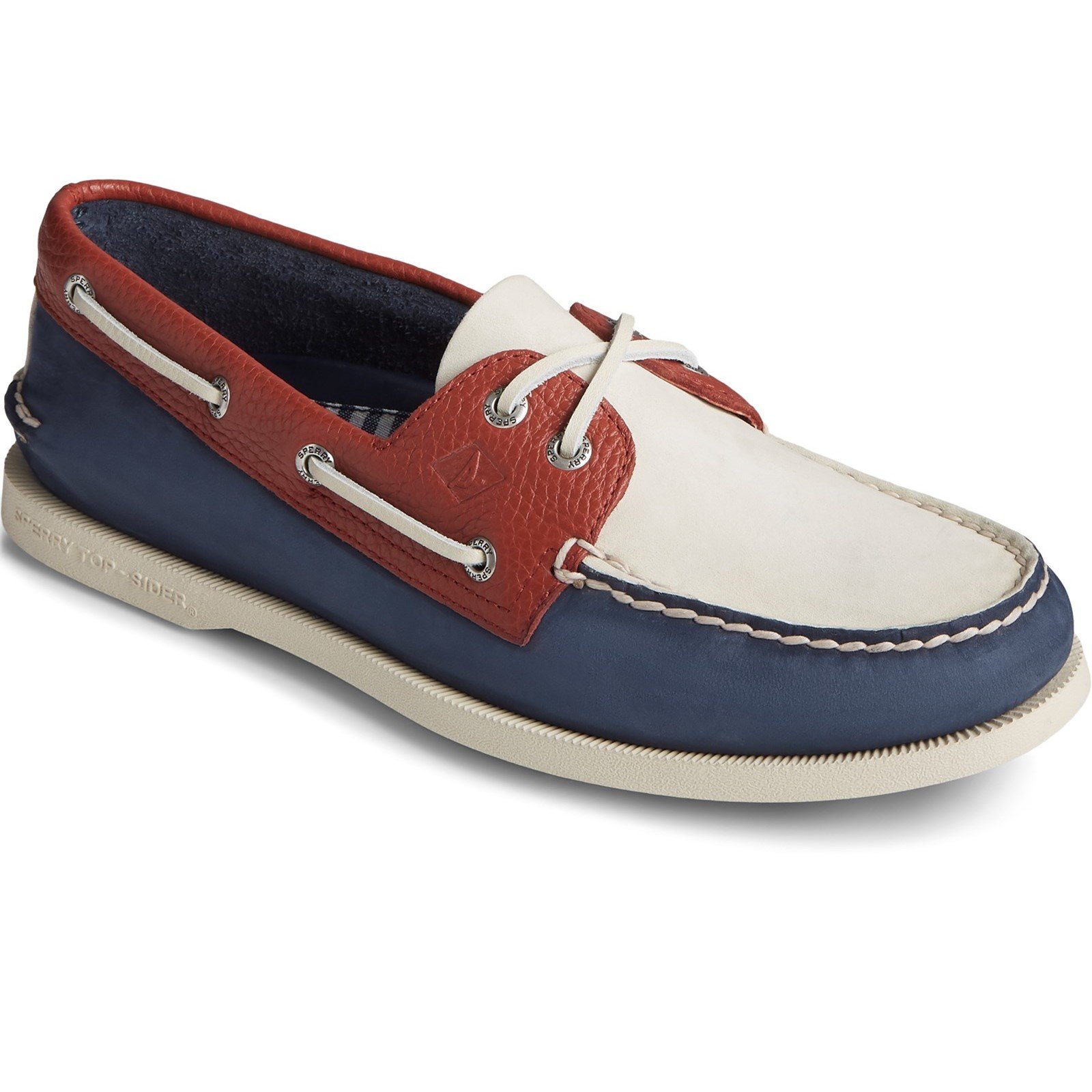 Sperry red hot sale white blue