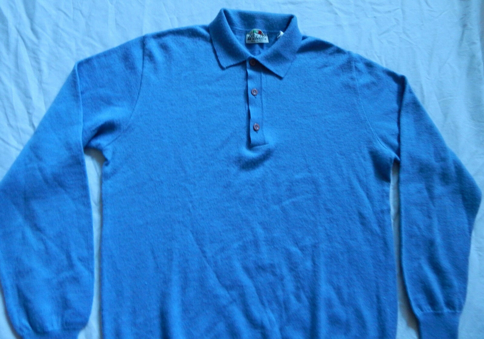 Light Blue Wool Blend Polo Sweater - Xl Mens Wieboldts Vintage