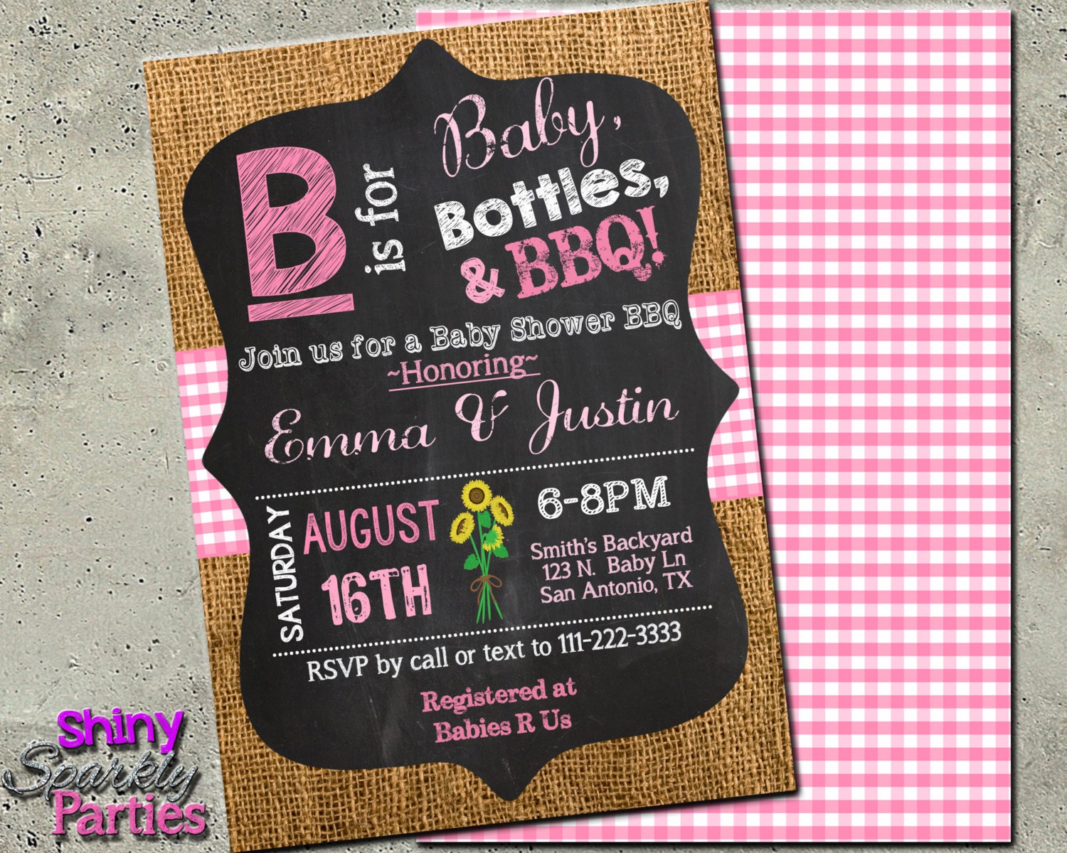 Bbq Baby Shower Invitation, B Is For Baby Shower, Couples Shower Invite, Coed Invitation, Rustic, Burlap, Sprinkle