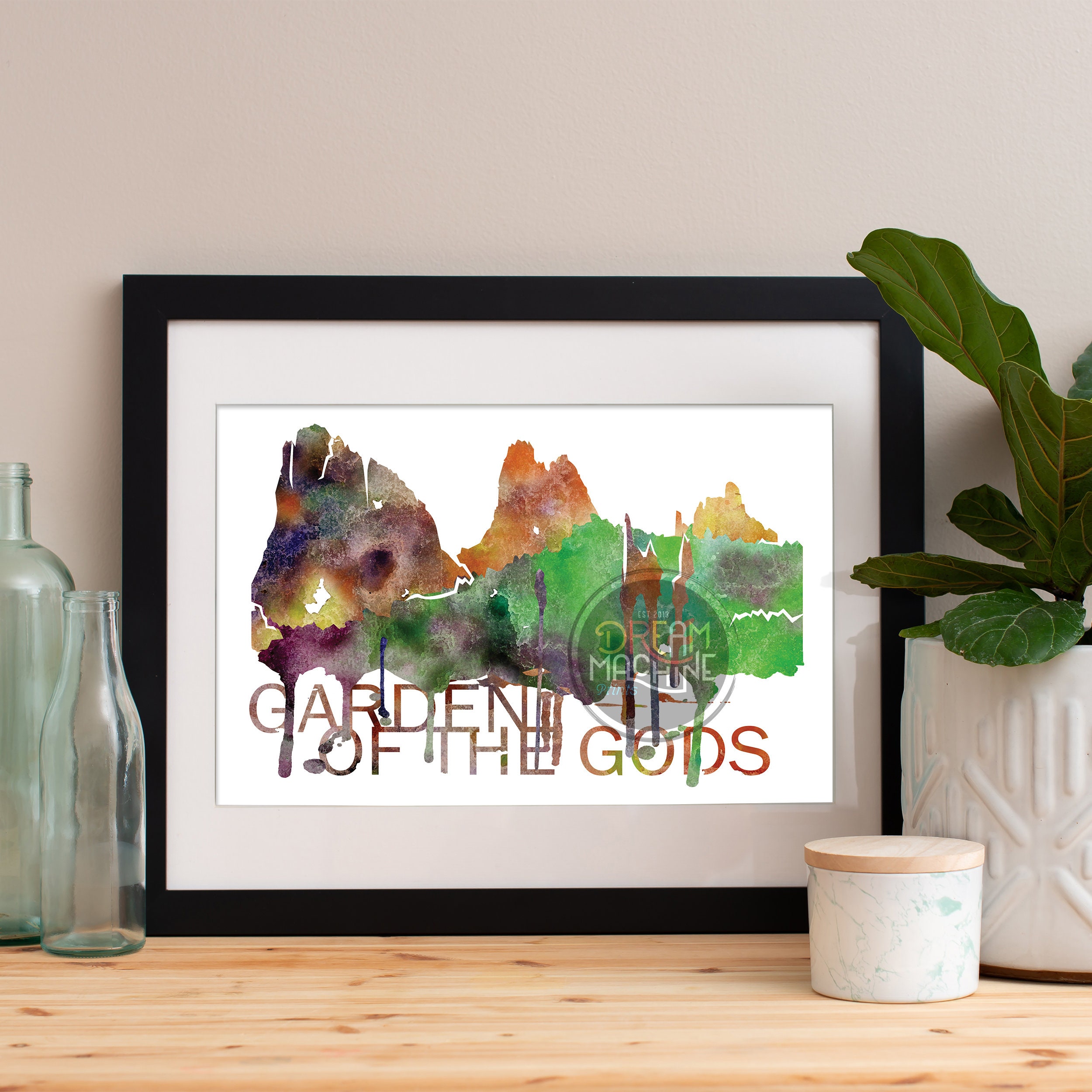 Garden Of The Gods Watercolor Skyline, Art, Poster