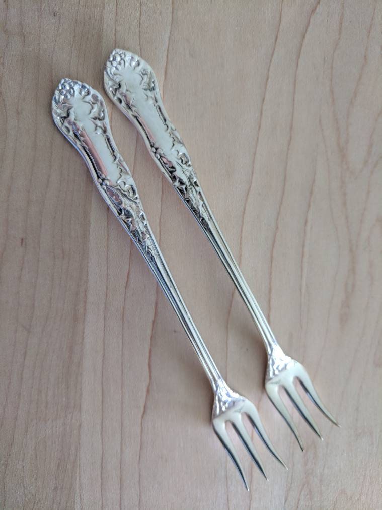 Antique Alpacca Silver Plate 1904 Holly Cocktail/Seafood Fork 5 5/8, Set Of 2