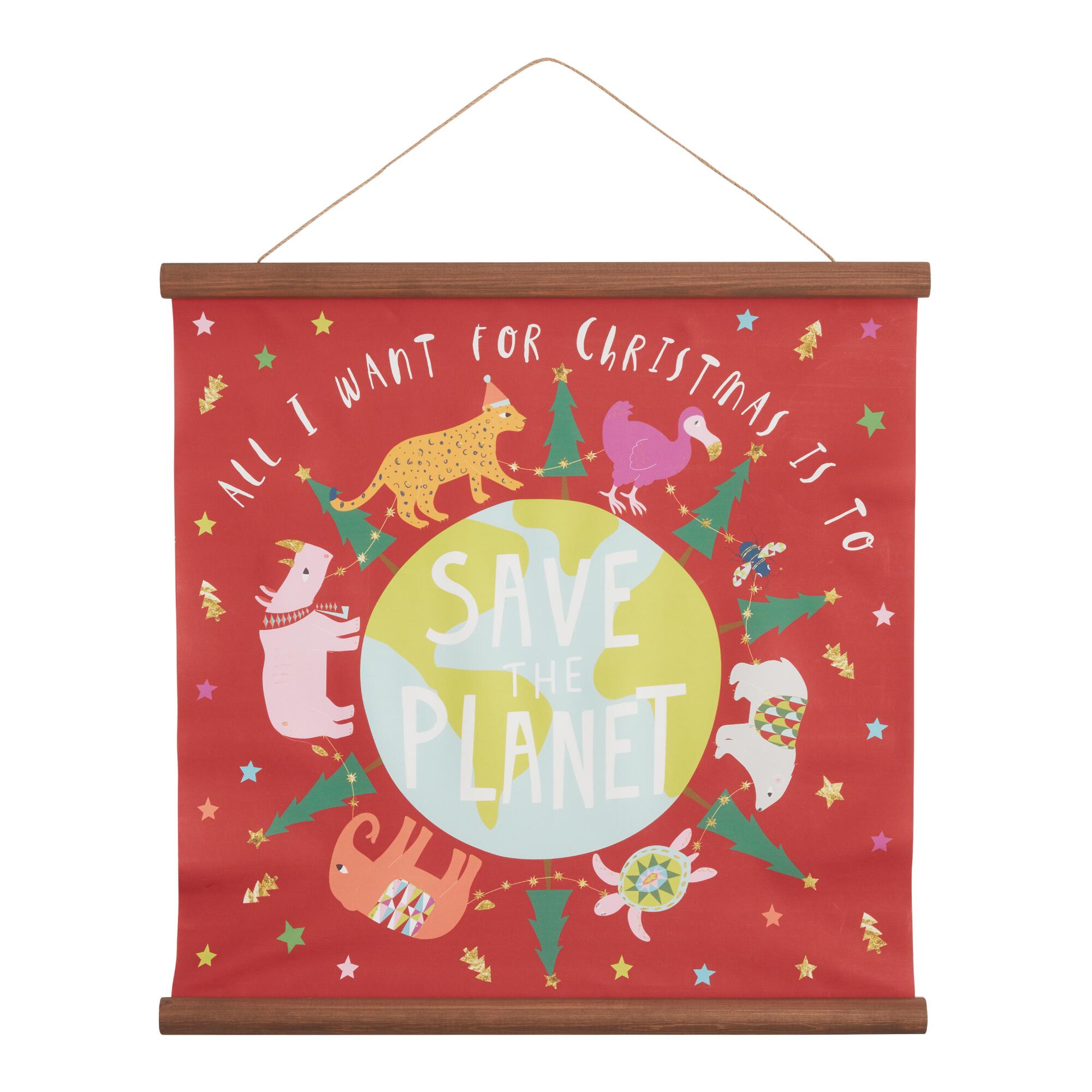 Christmas Save The Planet Canvas Scroll Wall Hanging: Multi by World Market