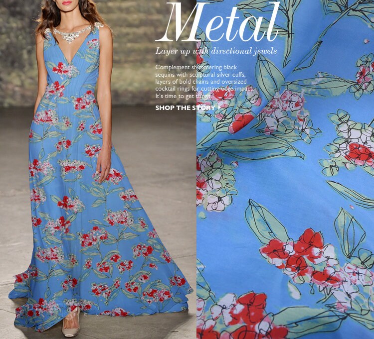 Silk Cotton Blend Fabric , Blue Flowers Print , Fabrics in The Yard, Width 54 Inch