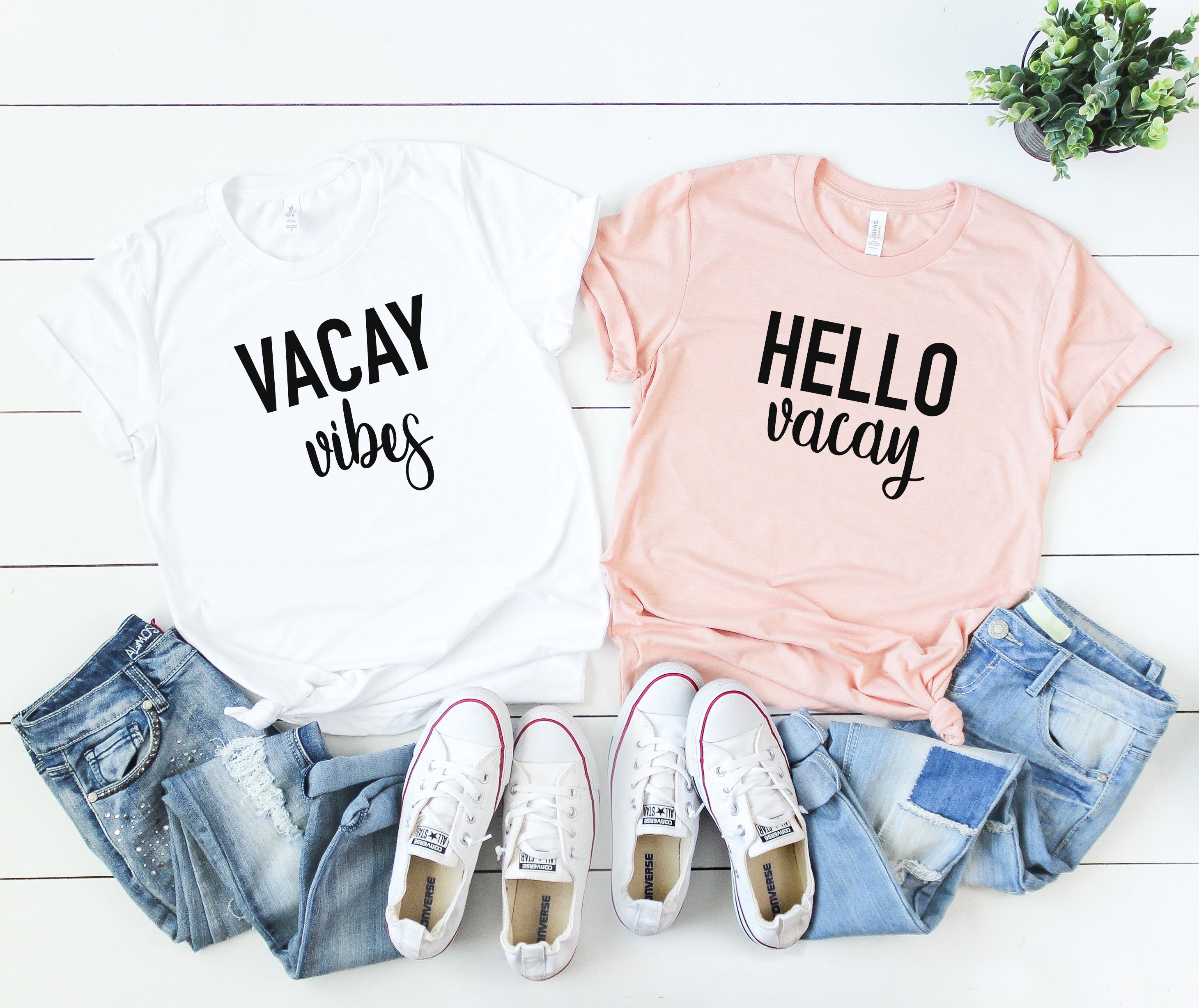 Hello Vacay -Vacay Vibes - Women's Vacation Shirt -Cute Tees- Cute T-Shirt- Shirts- Vibes-Girs Trip Shirts