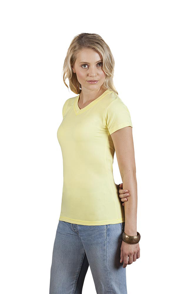 Wellness V-Ausschnitt T-Shirt Damen Sale, Zartgelb, XL