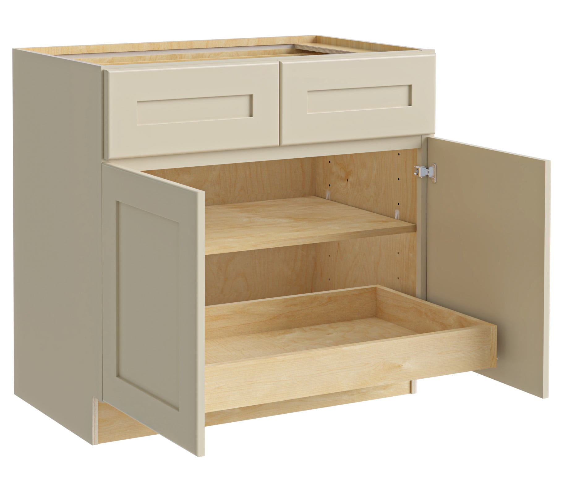 Luxxe Cabinetry 36-in W x 34.5-in H x 24-in D Norfolk Blended Cream Painted Door and Drawer Base Fully Assembled Semi-custom Cabinet in Off-White
