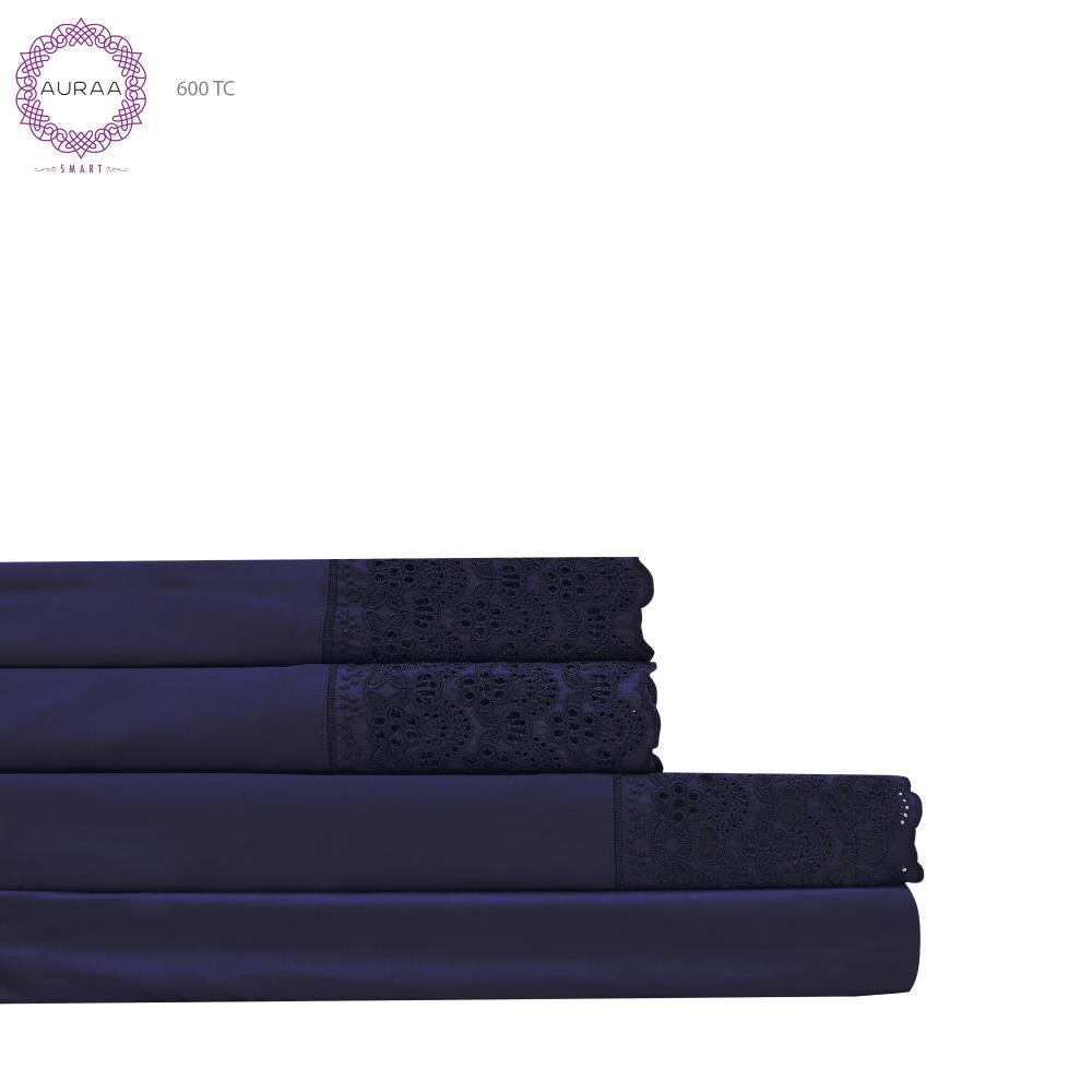 Grace Home Fashions RENAURAA Smart Queen Cotton Blend Bed Sheet in Blue | 600CVC_N LC QN NA