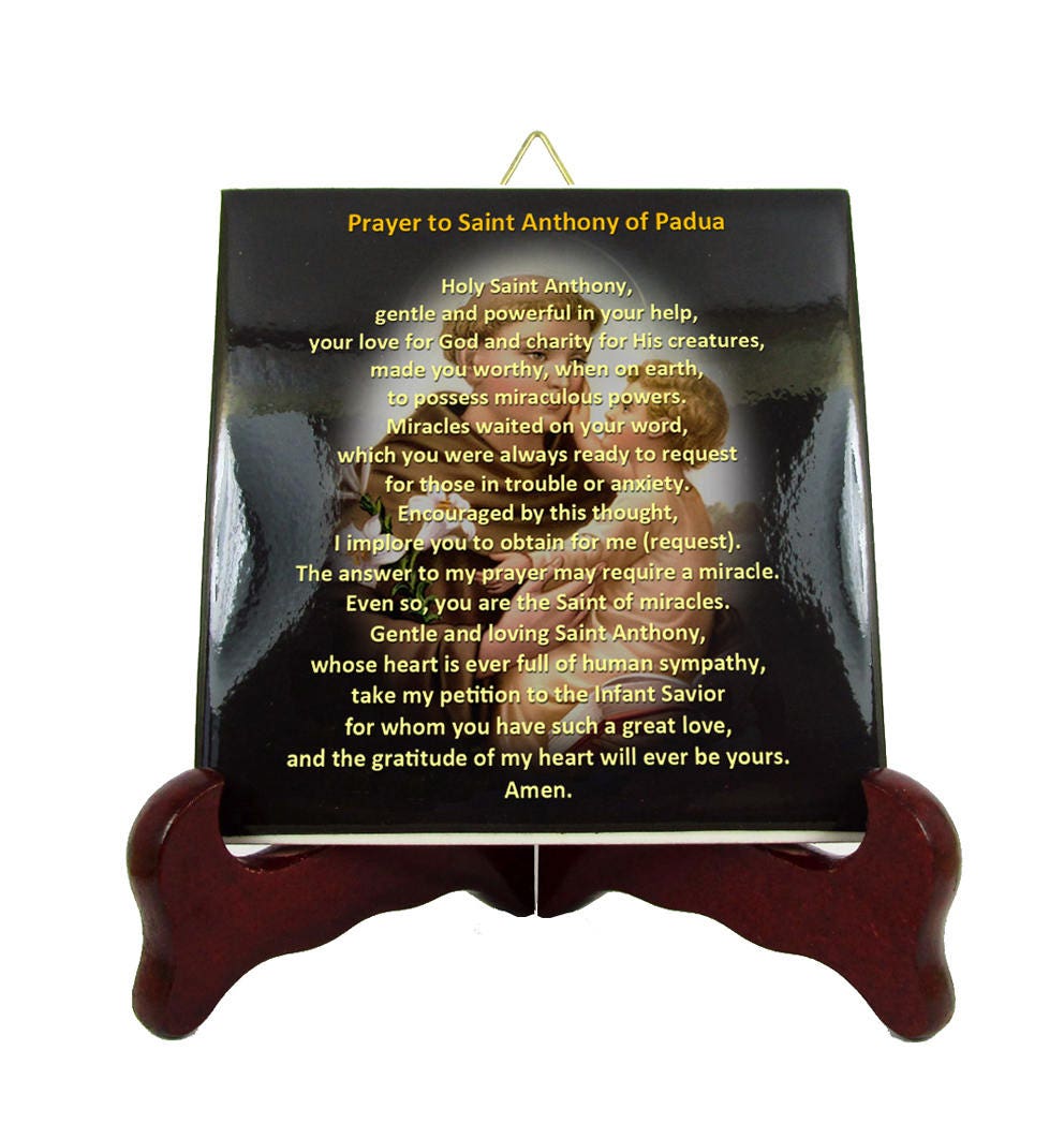 Catholic Gifts - Prayer To Saint Anthony Of Padua Devotional Art Ceramic Tile Prayer St Religious