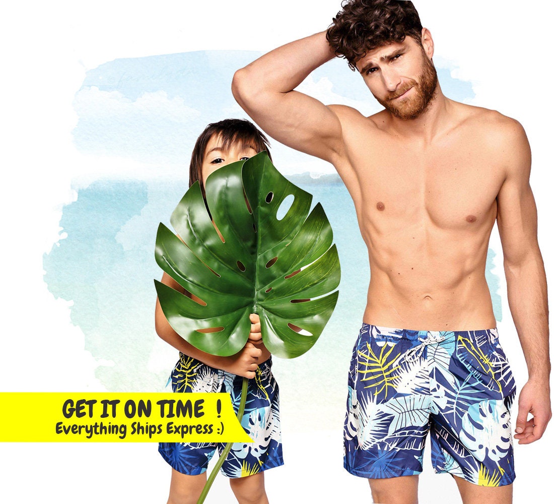 Daddy & Son, Matching Dad Me Outfit, Printed Shorts, Mens Swimsuit, Father Son Trunks, Men Swim Bathing Suit