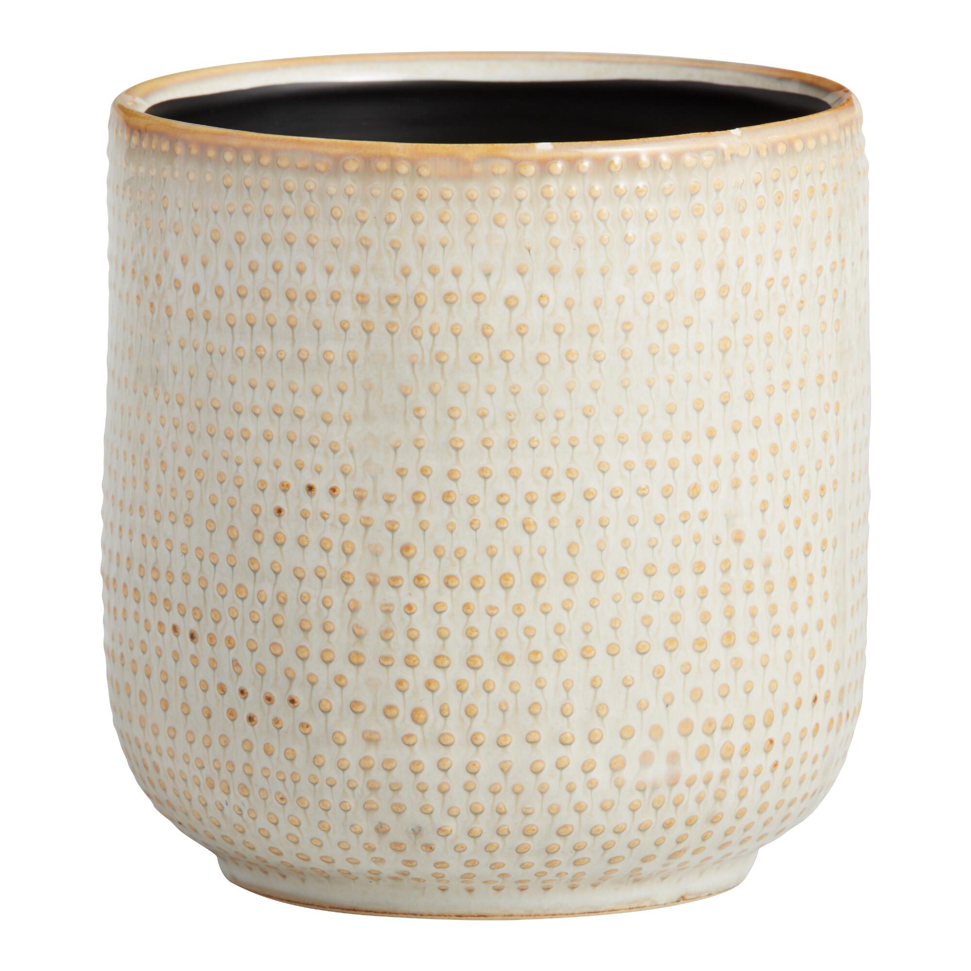 Ivory Striped Dot Ceramic Planter: White/Cream by World Market
