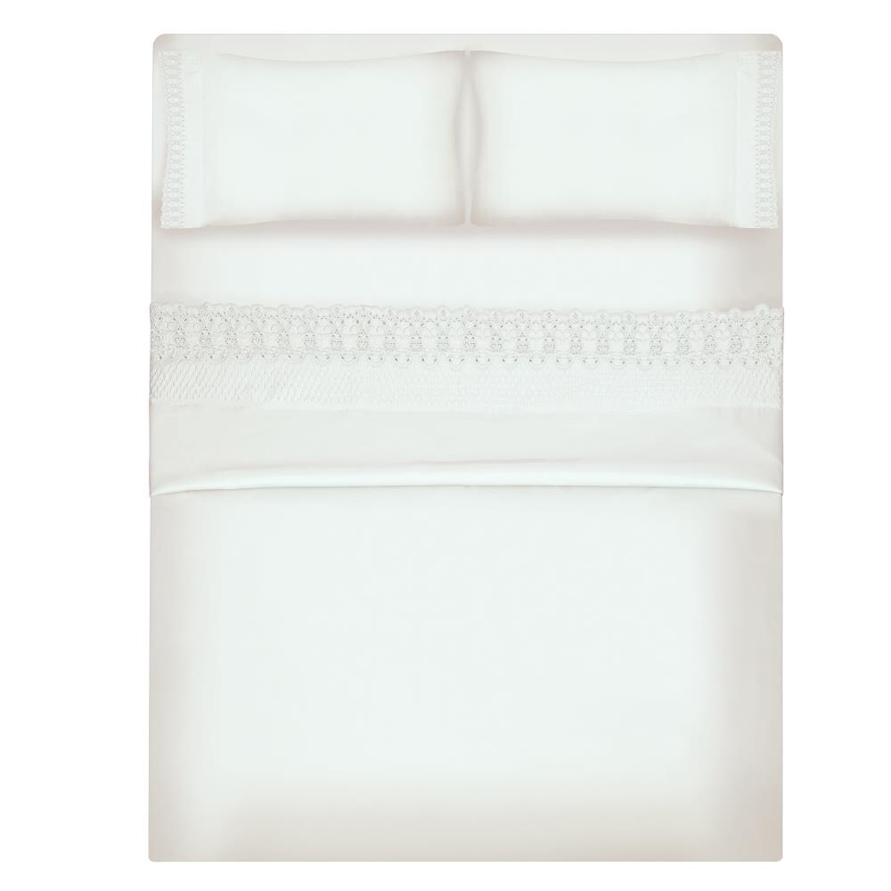 Grace Home Fashions RENAURAA Smart Queen Cotton Blend Bed Sheet in White | 1400CVC_ER-LC QN WH