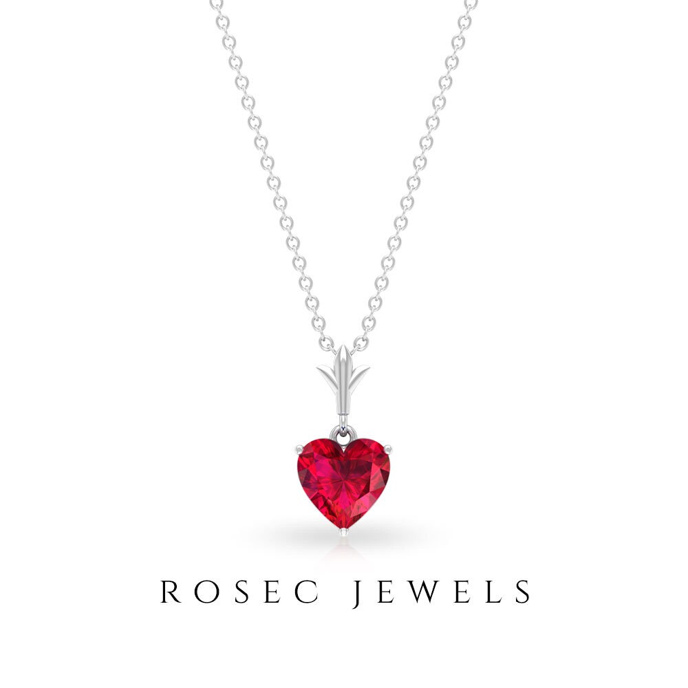 3.5 Ct Created Ruby Necklace, Heart Solitaire Pendant Pendants