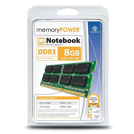 Centon Desktop Memory Module PC3-10600, 1333MT/S, DDR3, (204-Pin SODIMM), 8GB