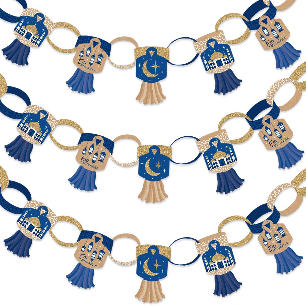 Ramadan - 90 Chain Links & 30 Paper Tassels Decoration Kit Eid Mubarak Chains Garland 21 Feet