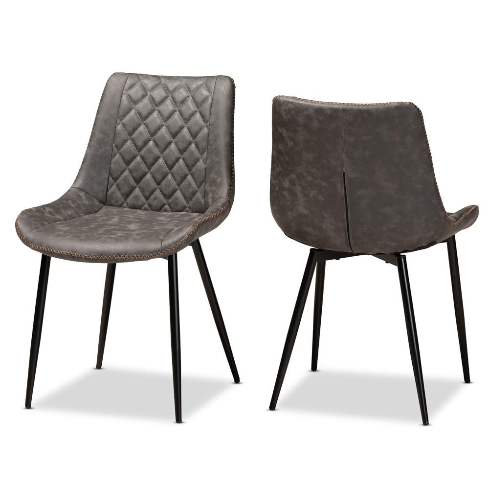 Baxton Studio Set of 2 Loire Contemporary/Modern Polyester/Polyester Blend Upholstered Dining Side Chair (Metal Frame) in Gray | 160-2PC-10508-LW