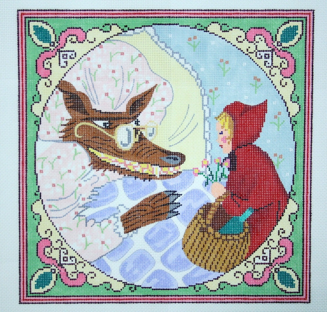 Needlepoint Handpainted Canvas Red Riding Hood 13M 13x13 -Free Us Shipping