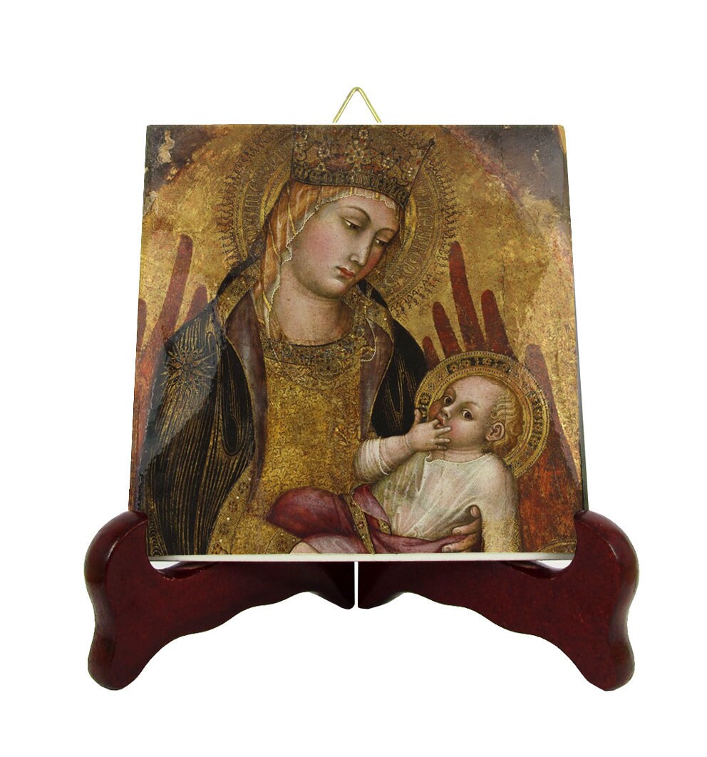 Religious Icon On Tile - Madonna & Child Handmade in Italy Mother Mary Gifts Virgin Catholics Holy Art
