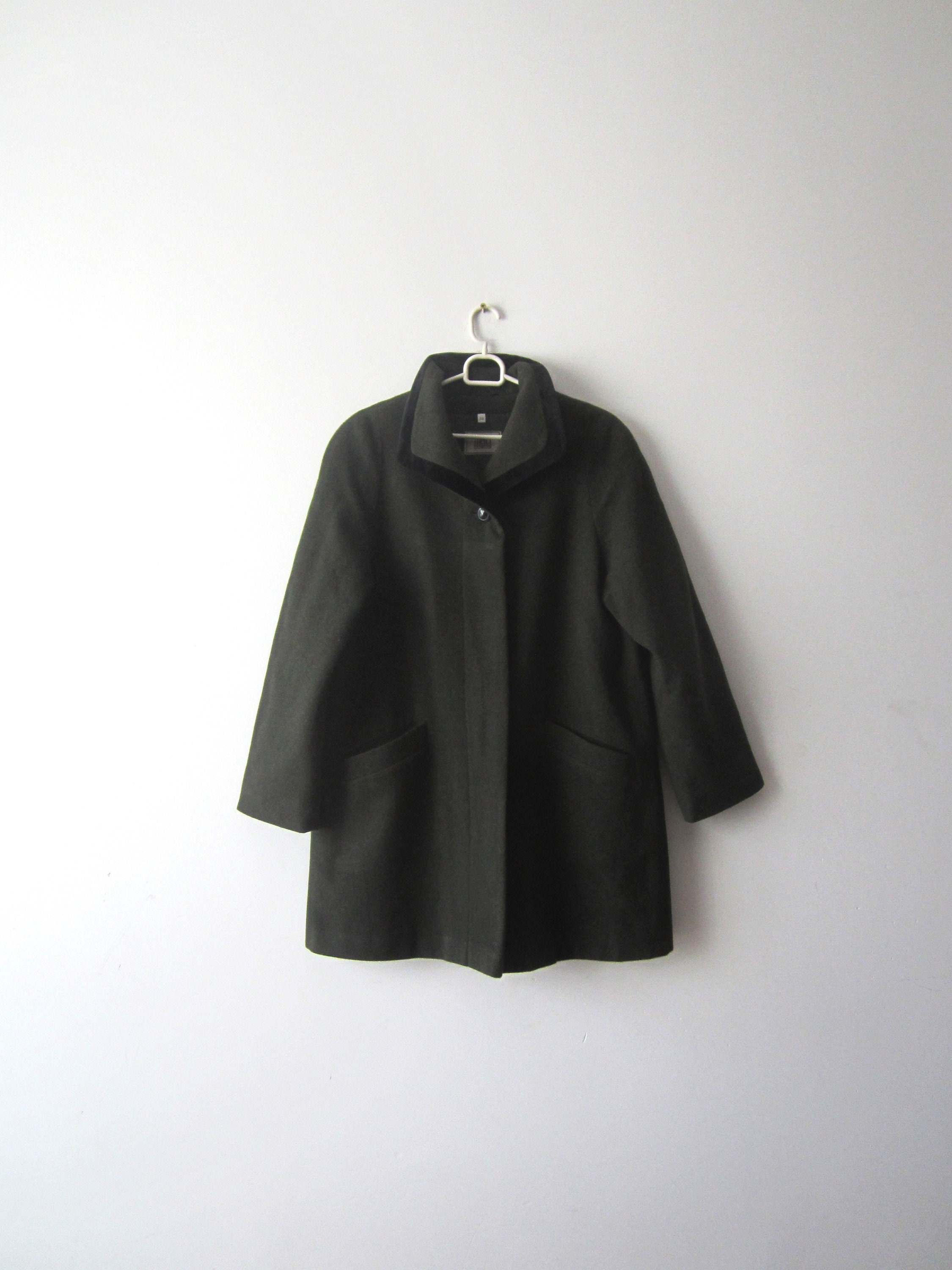 Vintage Wool Blend Cropped Coat Women's Moss Green Romantic Jacket Business Women Medium Size Lady Warm Autumn