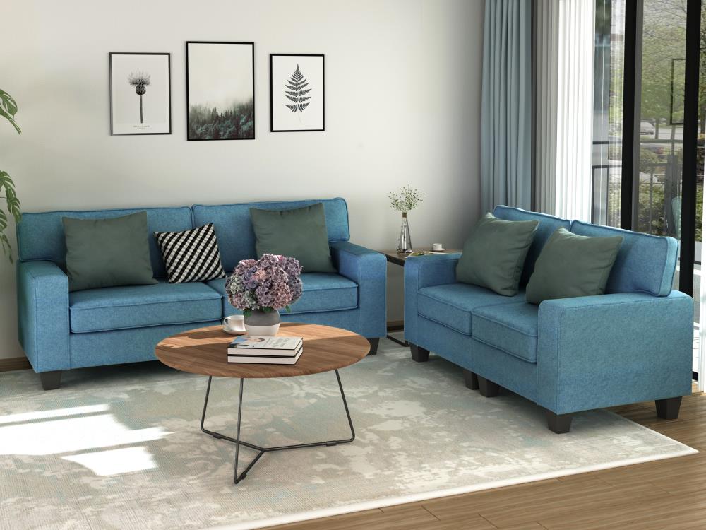 CASAINC Blue 2 Piece Polyester Blend Sofa and Loveseat Set | BH-061CAA