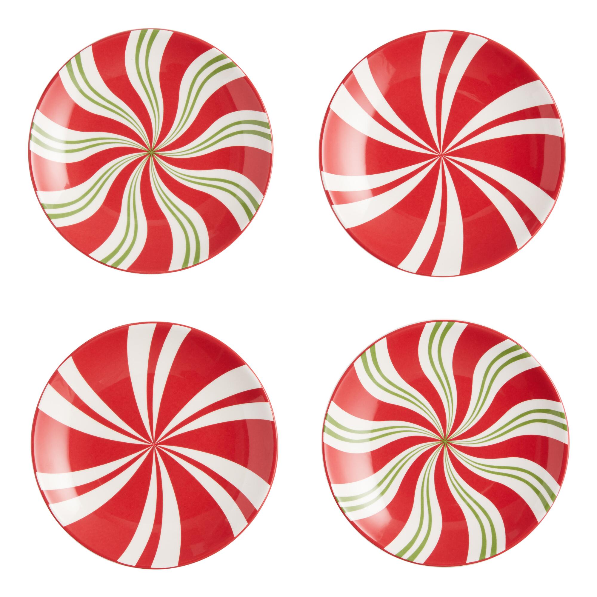 Pier Place Peppermint Swirl Appetizer Plates 4 Pack: Green/Red/White - Earthenware by World Market