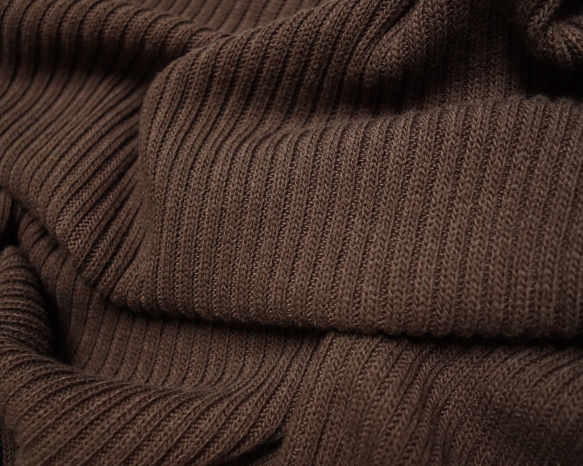 Dark Brown Cotton Blend 2x2 Sweater Rib Knit - 10 Oz Deadstock Fabric By The Yard