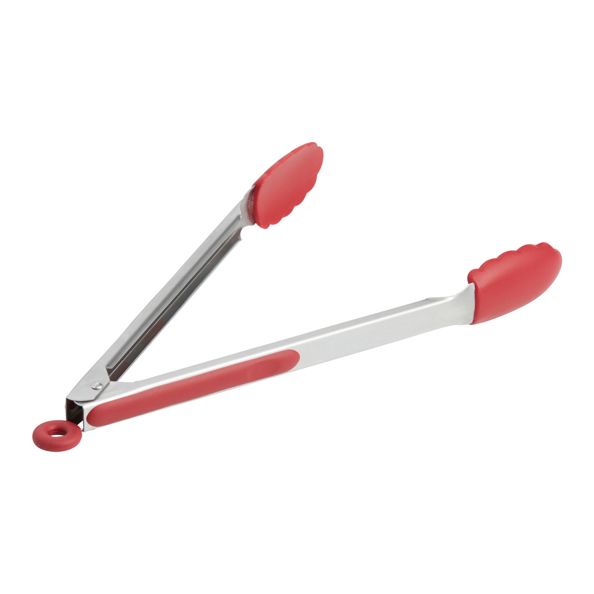 Red Silicone and Stainless Steel Tongs by World Market