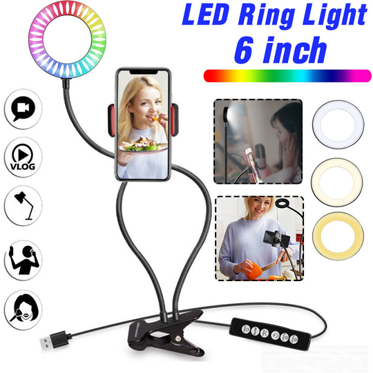 Osta 6 RGB LED-ringljusklämma Kamera Mobiltelefon Webbkamerahållare ...