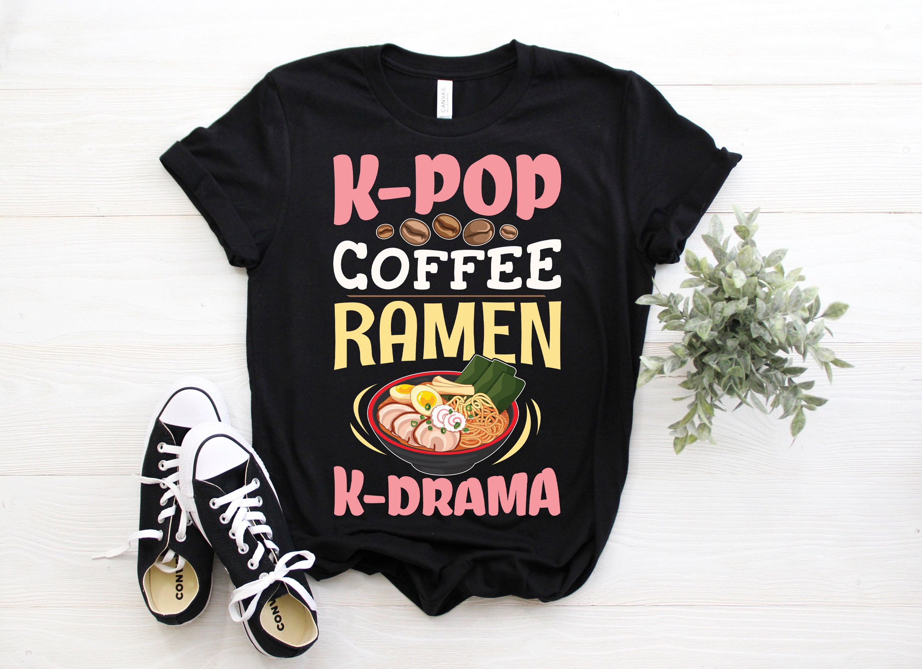 K-Pop Coffee Ramen K-Drama Japanese Noodles Bowl Kpop South Korea Music T-Shirt, Kdrama Lover Gifts, Girls Boys Daughter Granddaughter