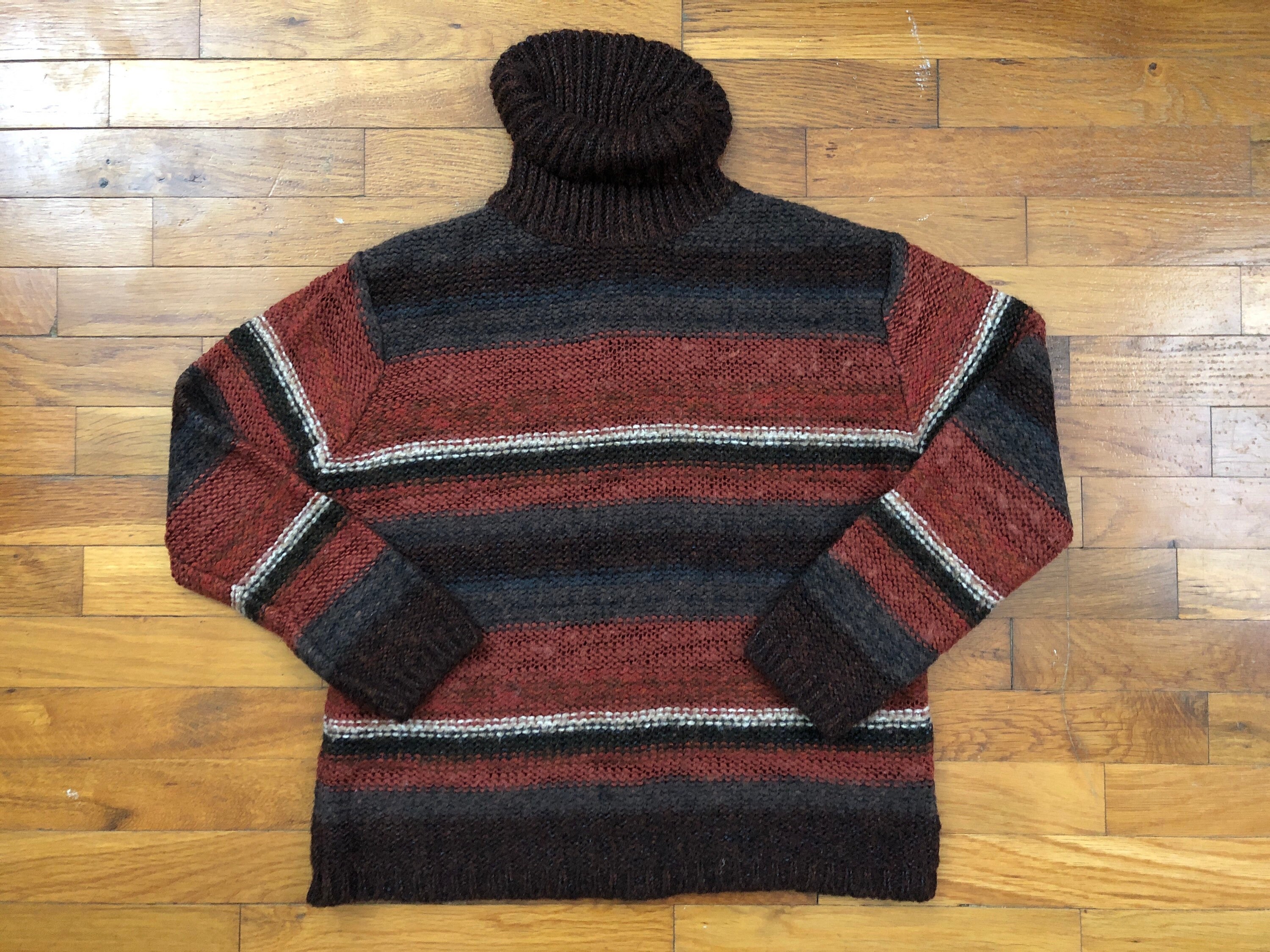 Vintage 90S Wool Blend Striped Knit Turtleneck Sweater Women's Pet Large - 1E387P