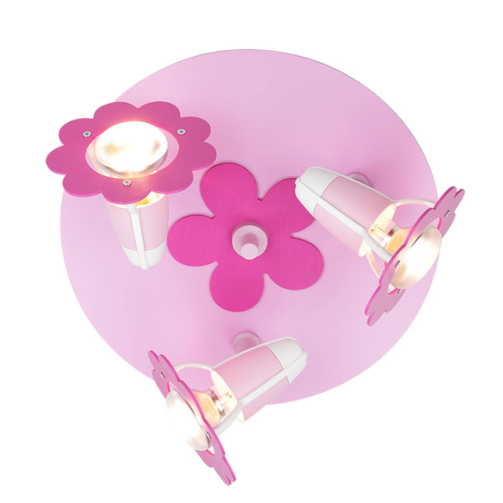 Kukka-kattovalaisin, roosa, pyöreä, 3-lamppuinen