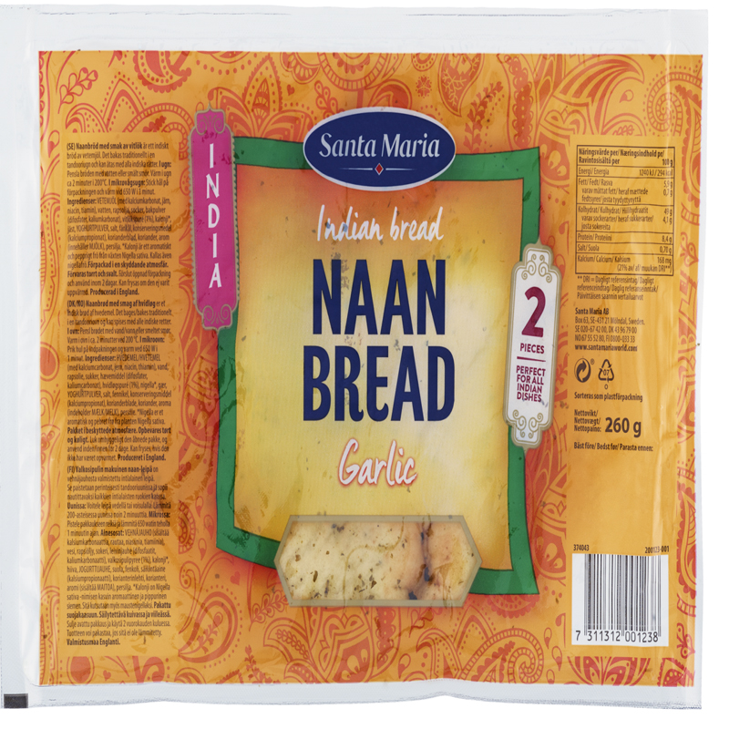 Bröd "Naan Bread Garlic" 260g - 48% rabatt