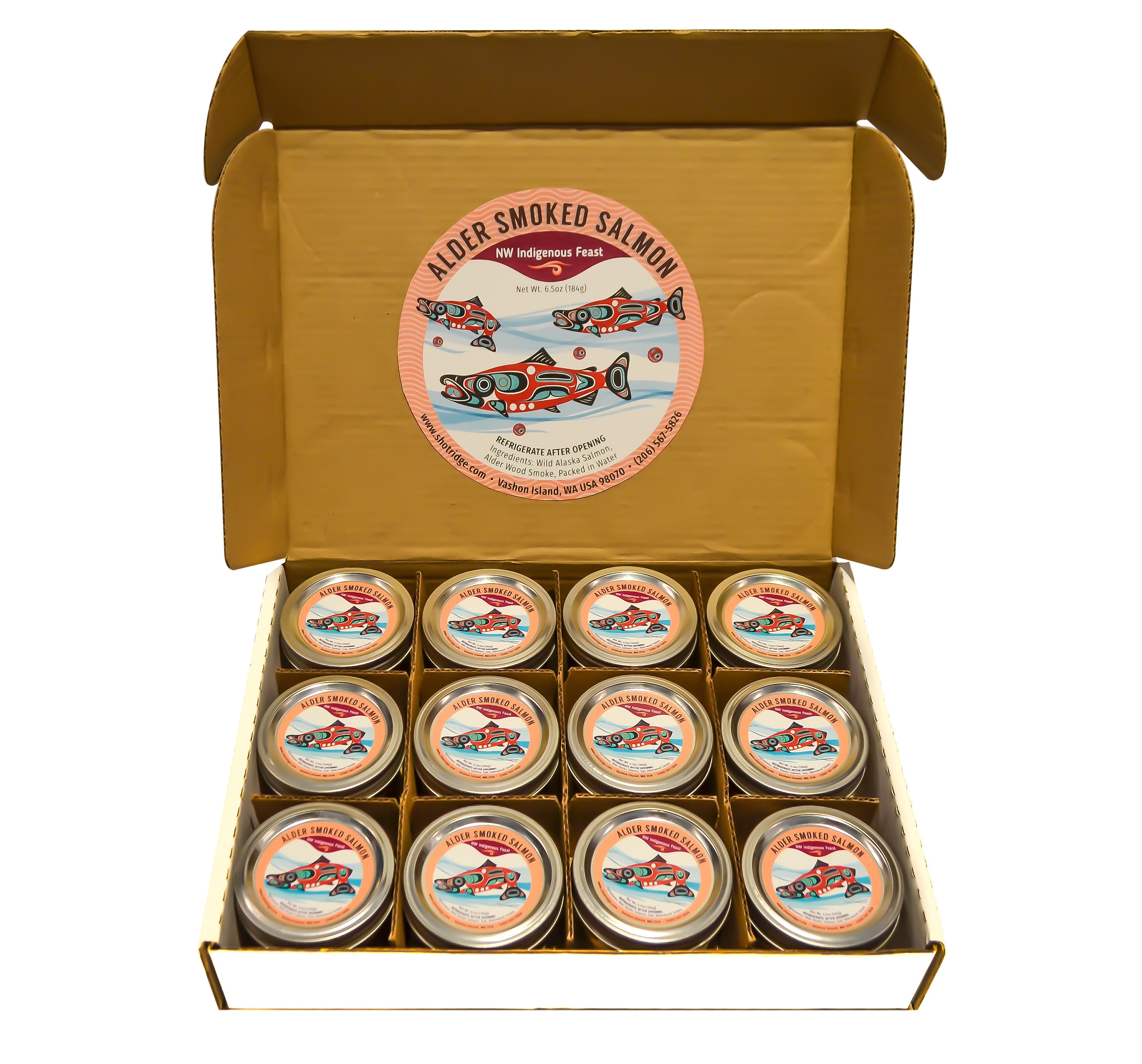 Alaskan Wild Caught Smoked Sockeye Salmon-12 Jar Box