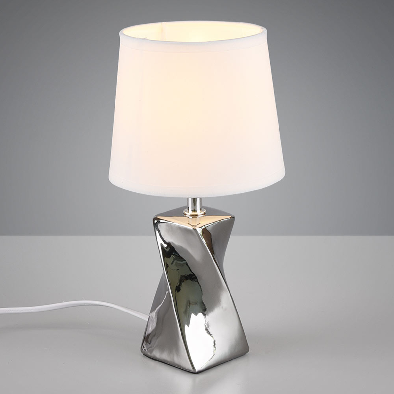 Pöytälamppu Abeba, Ø 15 cm, valkoinen-hopea
