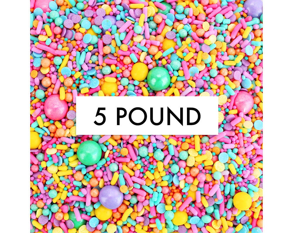 Scrunchie Sprinkle Blend- 5 Pounds - 80's Inspired Vibrant Blend Of Pink, Yellow, Orange, Mint Green, Lavender Jimmies, Dots, Candy Beads