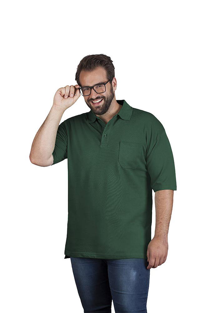 Heavy Poloshirt mit Brusttasche Plus Size Herren, Waldgrün, 4XL
